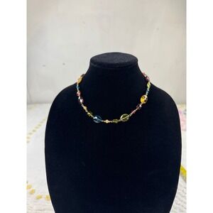 Chaps Beaded Colorful Gemstone Necklace Gold Tone Chain Fashion Jewelry